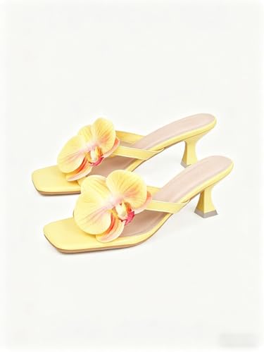Image of MakeMeChic Women's Open Toe Floral Kitten Heels Flower Summer Beach Sandals