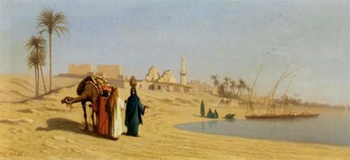 Impression sur toile Les Rives du Nil par Charles Théodore Frère pour salon 60x90cm