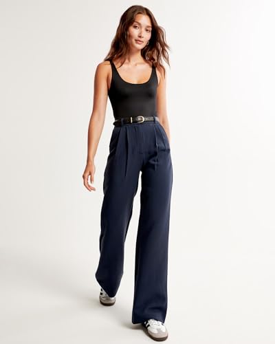 Image of Elendra Cotton Blend Wide Leg Pants for Women | HIGH Waist Formal Baggy Pants