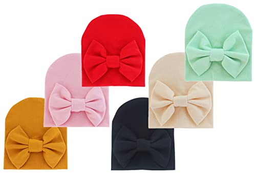 QandSweet Newborn Girls' Hats & Caps Infant Big Bow Cotton Hat 0-6 Months 6-Pack