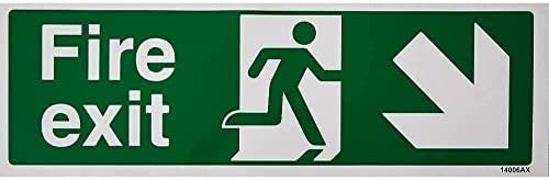 VSafety Fire Exit Arrow Down Right Sign - Landscape - 450mm x 150mm - Self Adhesive Vinyl