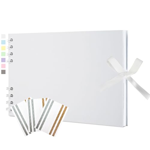 Hiwhy Album fotografico per ritagli 40 pagine bianche Libro dei ricordi 21,5 x 15 cm Libro degli ospiti Album per ritagli Accessori con adesivi angolari per Baby Shower, Matrimonio, Viagg