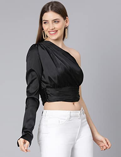 Image of oxolloxo Pestal Coral one Off Shoulder Women Satin Crop top