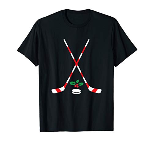 Ice Hockey Christmas Gift Candy Cane Hockey Stick Hockey T-Shirt