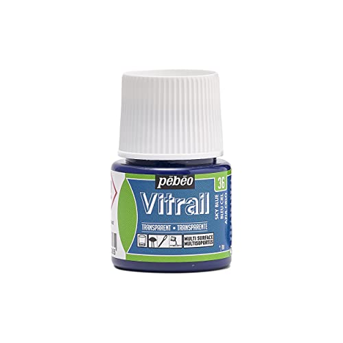 Pebeo Vitrail Vidriera (Cristal, Efecto Pintura para Telas claras (45 ml), Color Azul Cielo, Color Azul Cielo