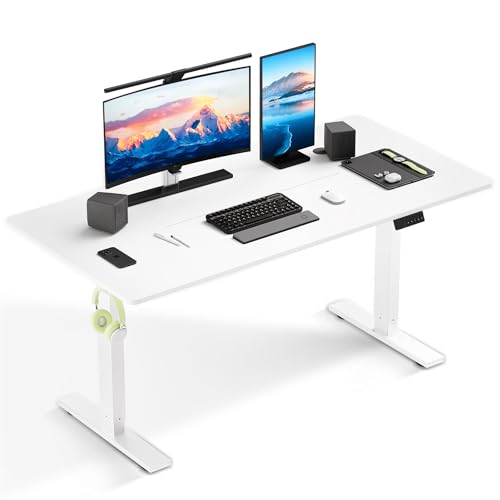 HOMAVO Höhenverstellbarer Schreibtisch 60x110cm,Elektrischer Schreibtisch mit Memory- und Anti-Kollisionsfunktion,Höhenverstellbar 70–117 cm, Ideal für Büro, Homeoffice und Gaming (Weiß)