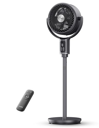 Image of PELONIS AeroFan, Pedestal Fan for Bedroom - Standing Fan with Remote Control, Oscillatiing Fan,LED Display, 9 Speeds, 20dB, 9H Timer, DC Motor, 135 + 100 Auto Oscillation, Adjustable Height
