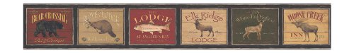 Cenefa York Wallcoverings Lake Forest Lodge LM7941BD con letreros enmarcados 2