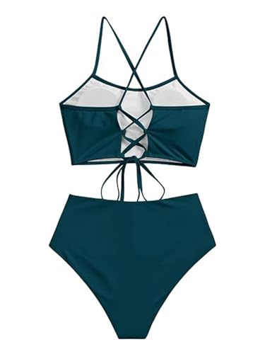 ZAFUL 2025 Women's Crisscross Ruched High Waisted Bottom Bikini Set Two Piece Bathing Suits Swimsuit Tankini,XL - Thumbnail 3