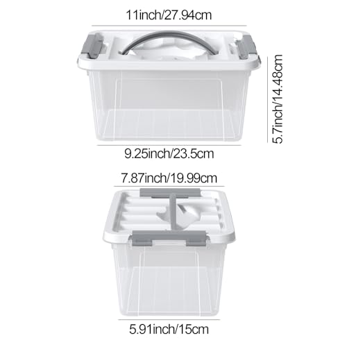 Boîtes de rangement en plastique gris 6L : lot de 6 bacs empilables avec couvercles fermés
