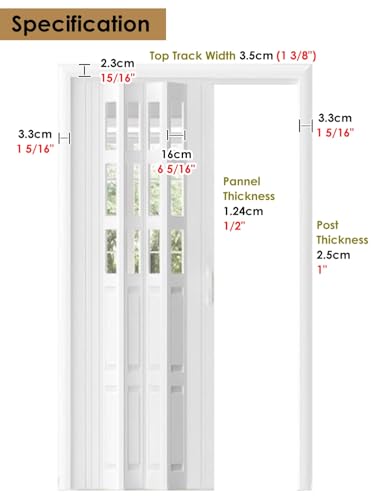 Concertina Door PVC & Acrylic Internal Foldable Gate - Custom Size, Accordion Door for Cupboard/Kitchen, Hallway Pantry Doorway Sliding Door with Handle(White,26x40in(66x101cm))