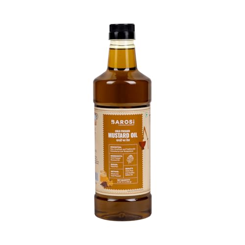Image of BAROSI [Wood Cold Pressed Mustard Oil - 1L] | Kachi Ghani | Pure, Natural & Organic, Unrefined for Healthy Cooking (Sarso Tel) | Kolhu /Kacchi Ghani /Chekku | Perfect blend of Health, Taste & Aroma