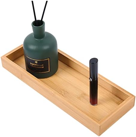 Natural Bamboo Vanity Tray, Sink Tray, Smooth and Thick Wooden Tray for Toilet Tank and Bathroom Counter Top, Kitchen Decor Wood Holder and SPA Home, 11.5x4.4x1.2 inches