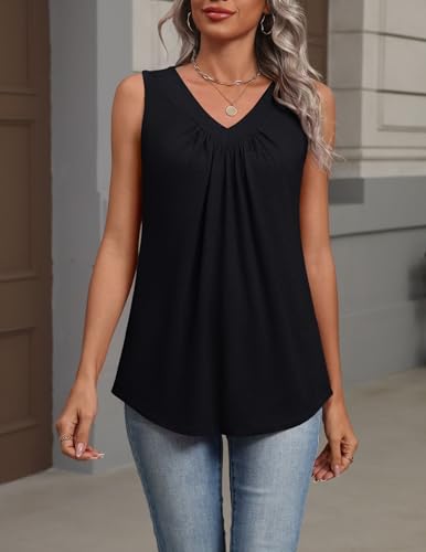 Image of Zeagoo Womens Tank Tops Summer Sleeveless Loose Fit Tops V Neck Pleated Shirts Basic Tees Dressy Casual Trendy Clothes