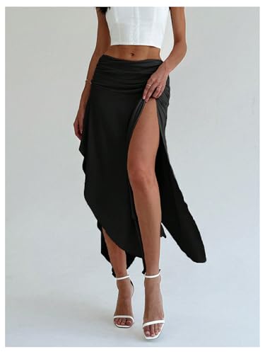 SOLY HUX Women's Ruched Asymmetrical Split Skirt Casual Maxi Skirts3