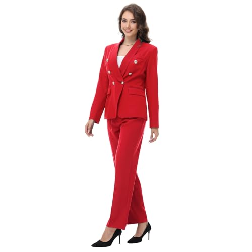 Lamgool Womens Suits 2 Piece Set Shawl Lapel Jacket and Pants Business Casual Outfits4