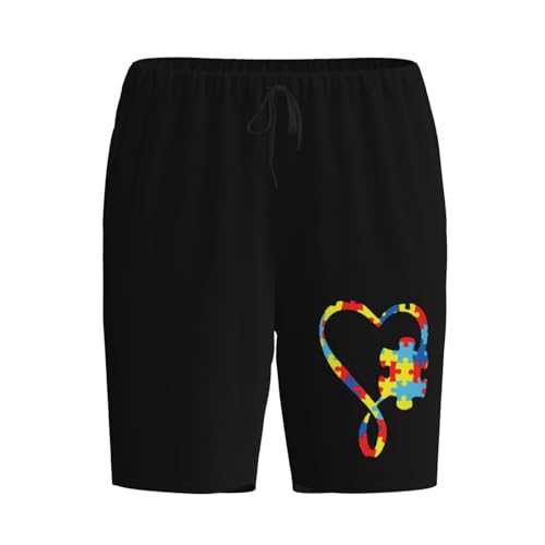 Autism Awareness Puzzle Piece Pajama Shorts for Men, Men's Pajama Bottoms, Sleepwear for Summer2