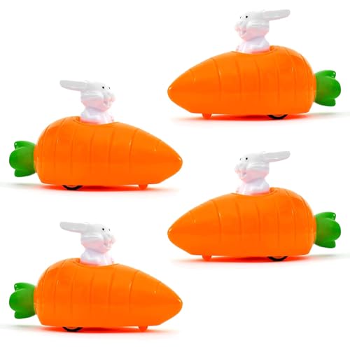 YUZHEDM 4 Stück Osterhase Plüschtier Aufziehbare Hasen mit Karotte im Set Osterhasen Als Mitbringsel Mitgebsel Gastgeschenke Fahrende Perfekt Als Ostergeschenk an Ostern für Kinder Ideal