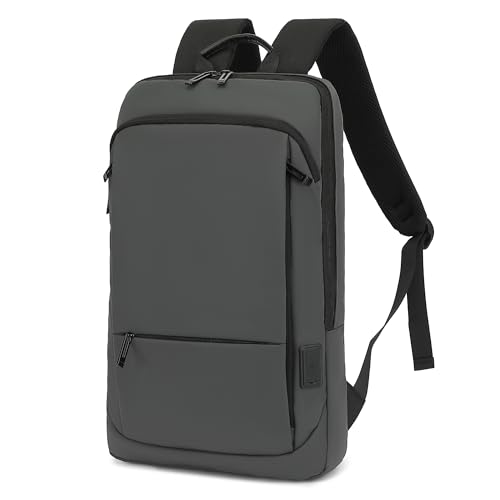 VARLIVOO Hombre Mochila con Puerto USB Tipo-c Grande Mochila Ordenador Portatil 15.6 Pulgadas Ligera Bolsa Computadora Viaje Universidad Trabajo Negocio Impermeable Poliéster Gris