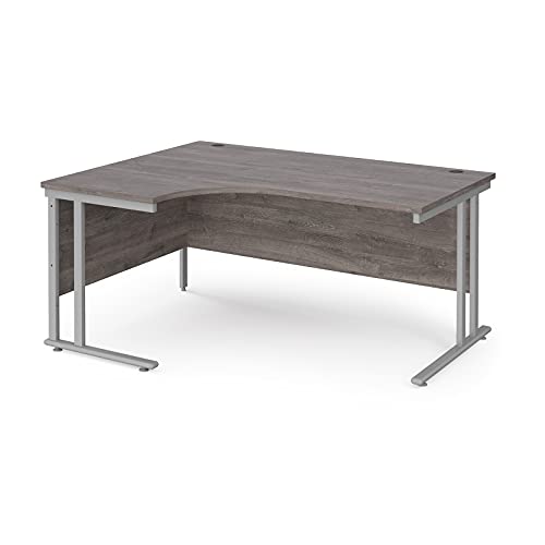 Mr Office Maestro 25 left hand ergonomic desk - silver cantilever leg, Grey oak, 1600