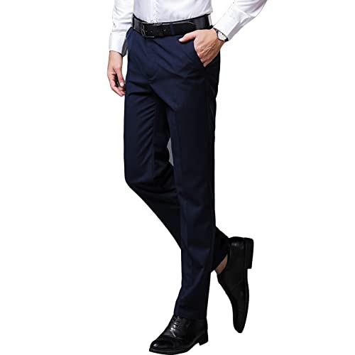 Image of Men's Skinny Fit Stretch Dress Pant Slim Fit Flat Front Business Suit Trousers Premium Wrinkle Resistant Chino Pants (Dark Blue,28)