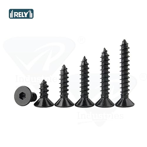 Image of Rely⇒VP INDUSTRIES (Pcs-25) M5.5x30 mm Allen CSK Head Self-Tapping Screw - Black Zinc Furniture Bolt for Wood Boards, Cabinets, Cupboards & Chairs