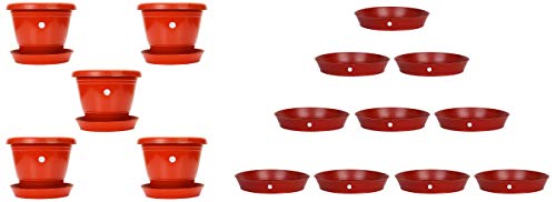 Image of Kraft Seeds 8-inch Garden Balcony Flowering Planter with Bottom Plate /Tray (Red /Terracotta, Pack of & Planter Gamla Bottom Plate /Tray 6 Inches Diameter for Planters (Pack of 10 Pieces) Combo