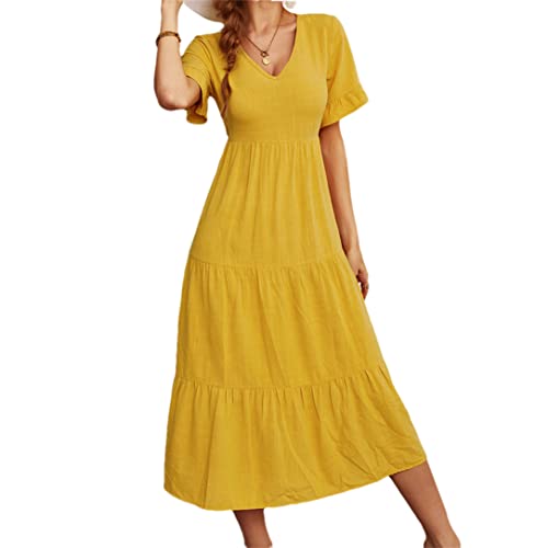 Robe d'été jaune anti-chaleur fluide style vintage pour silhouette sublimée