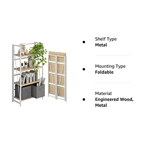 4Nm No-Assembly Folding Bookshelf Storage Shelves 4 Tiers Vintage Bookcase Standing Racks Study Organizer Home Office (Natural And White) #TOP7
