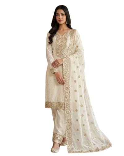 Image of JIYA'S Collection Women Eid Special Fendy Silk Embroidered Kurta Palazzo Set with Dupatta