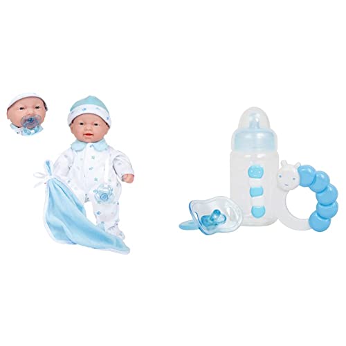 JC TOYS-La Baby Muñeco bebé, Color Azul (13111) + Accesorios para muñecos bebé, Color Azul (81062)