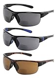 Yogo Vision Bifocal Sports Sunglasses Mens Wrap Around Half Rim Sunglasses Readers 3PK (Black, Brown Havana, Black and Blue) -+2.00