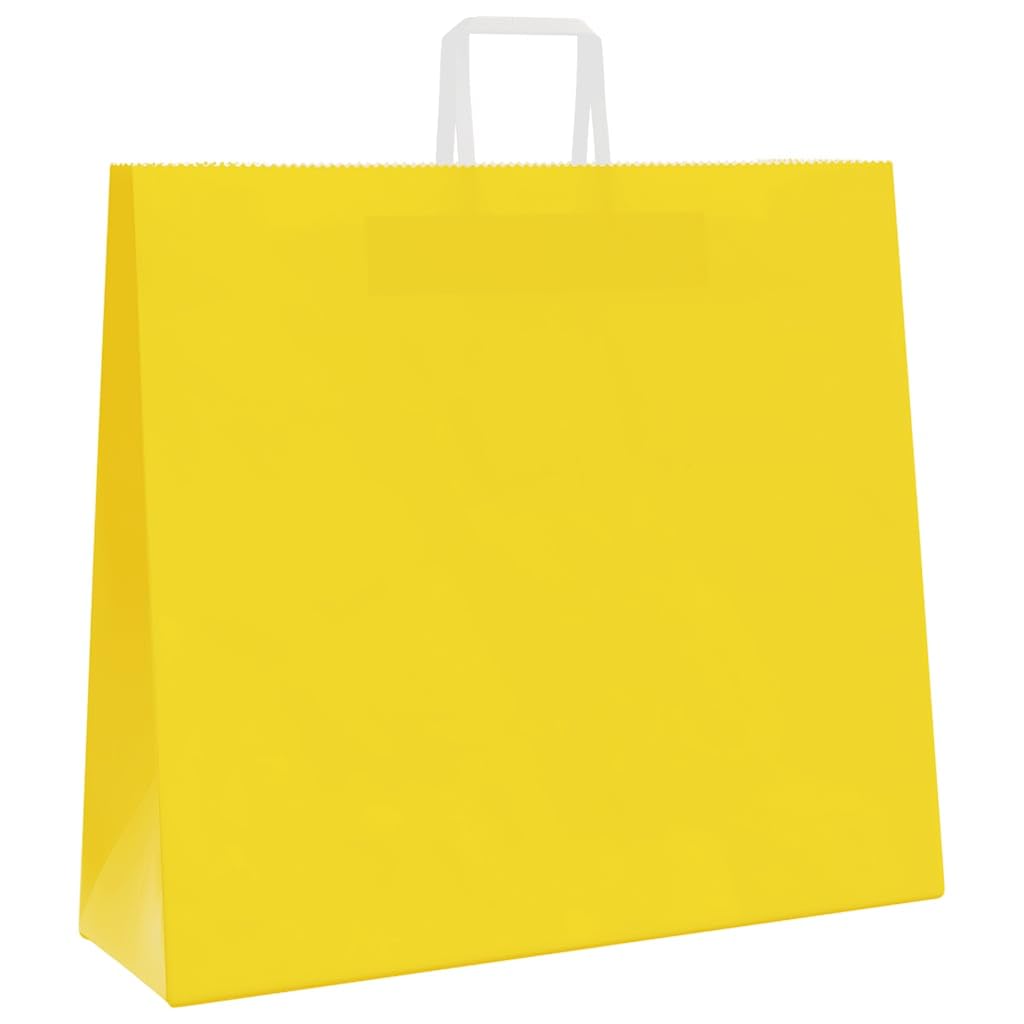 Papiertüten aus Kraftpapier, 250 Stück, mit gelben Griffen, 54 x 15 x 49 cm, Geschenktüten aus Papier für Einkaufen, Partys und nachhaltige Verpackung