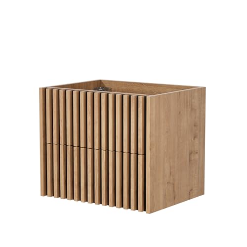 UEV Waschtischunterschrank mit Schubladen Lamellen Badezimmerschrank 60x45x50cm Natur