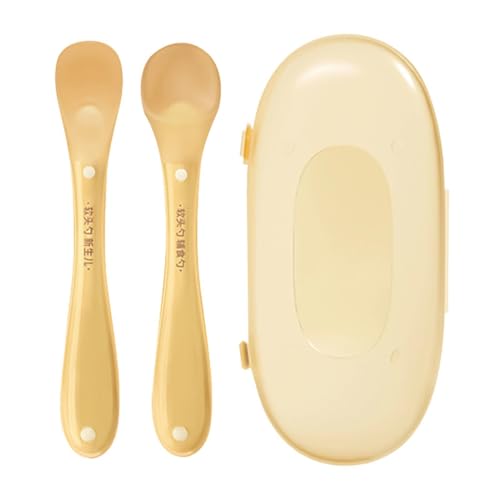 Cuchara Silicona Pequeña,2 piezas cuchara alimentadora ergonómica de alimenticio con estuche de almacenamiento - Cuchara de Silicona para Servir | para Alimentación Destete Comer Dentición Guardería V