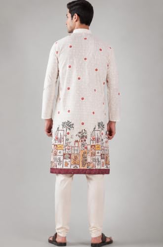 Buy Men's Cotton Blend Chickenkari Kurta, Regular Fit, Full Sleeve - Image 3