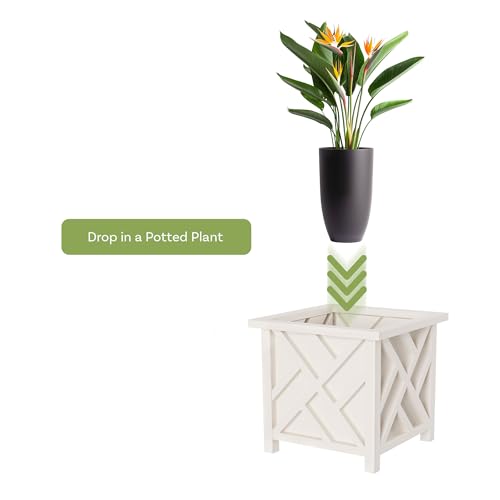 Lattice Design Outdoor Planter Box - 14.75” Square 13” Tall White Plant Pot - Decorative Plant Pots for Front Porch Decor - Flower Pots Outdoor Planters for Porch Patio or Garden Decor by Pure Garden by Pure Garden - Image 4