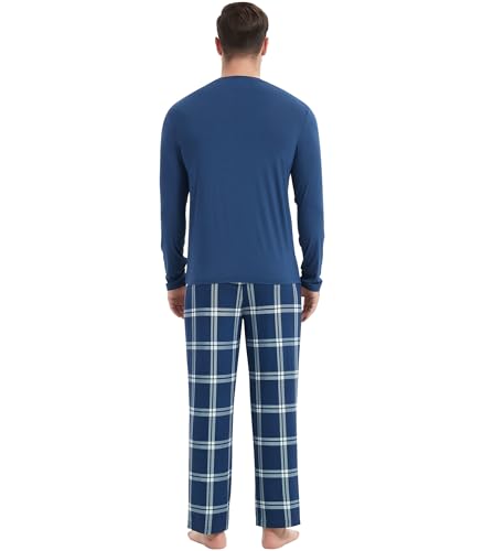 Image of NACHILA Pajamas for Men-Viscose Made from Bamboo, Long Sleeve Pajamas Set Comfy Sleepwear Pants Soft V Neck Pjs with Pockets