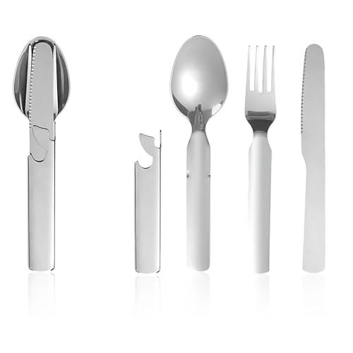 MUNTE Bundeswehr Besteck, 4 Stücke Camping Besteckset, Edelstahl Outdoor Besteck, Tragbar Wanderbesteck, Kombinierbar, für Zuhause, Camping und Reisen