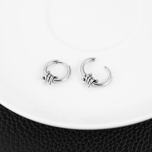 HZMAN Barbed Wire Hoop Earring for Men Women Retro Gothic Stainless Steel Small Lightweight Thorns Hinged Huggie Hoop Earring Jewelry Gift2