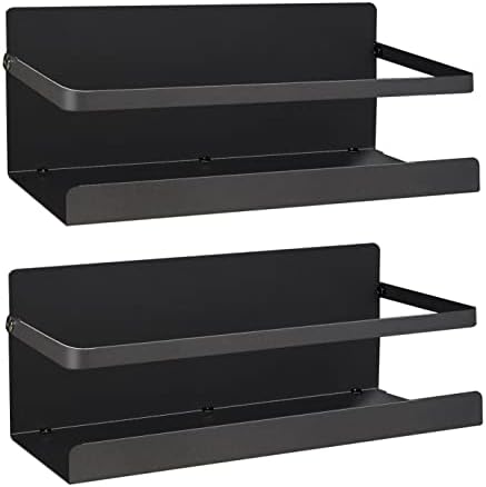 Derkniel 2 Pack Magnetic Spice Rack Organizer for Refrigerator, Magnet Fridge Spice Shelf with Strong Magnet Back for Holding Seasoning, Jars, Bottles, Cans, Beverages (Black)