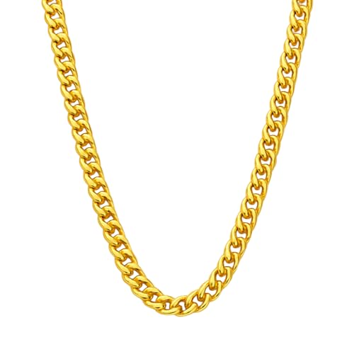 Real 10K Solid Yellow Gold Miami Cuban Link Chain Necklace for Men & Women Diamond Cut with Lobster Claw Clasp 10K Italian Gold Chain Jewelry (3.5mm - 5mm)