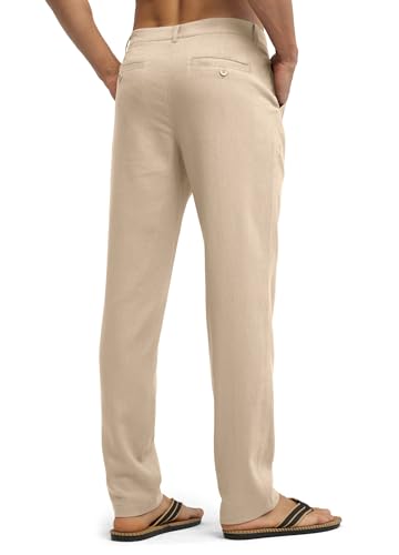 Image of Willit Men's Linen Pants Casual Linen Dress Pants Beach Summer Lightweight Trousers 28 inch 30 inch 32 inch
