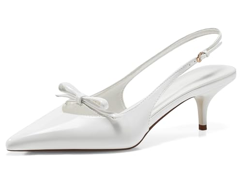 Coutgo Womens Bow Slingback Heels Low Kitten Heel Pumps Closed Pointed Toe Party Wedding Dress Shoes