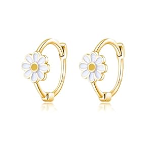 Reffeer Solid 925 Sterling Silver Daisy Flower Hoop Earrings for Women Teens Flower Hoop Earrings Cartilage Helix Earrings