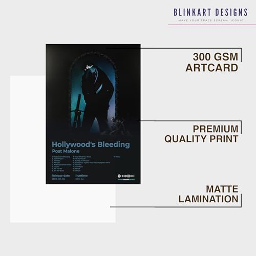 Image of BLINKART Post Malone- Hollywood's Bleeding Wall Photo Frames | Wall Art for Bedroom, Living Room, Studio or Office | Album Cover Print with Spotify Song Link QR Code | Gift for Fans - 8x12 In