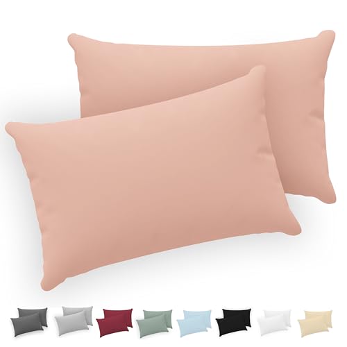 Twinzen® Funda Almohada 40x70 (Juego de 2) - Rosa - 100% Algodon Jersey - Funda de Almohada Algodon - Funda Cojin para Cama - Protector de Almohada con Cremallera
