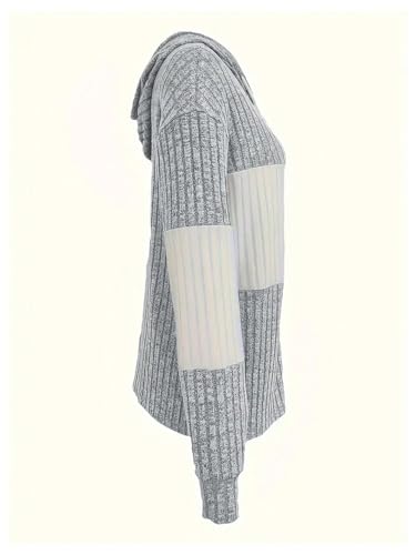 Verdusa Women's Striped Color Block Jacket Zip Up Long Sleeve Ribbed Knit Drawstring Hoodies3