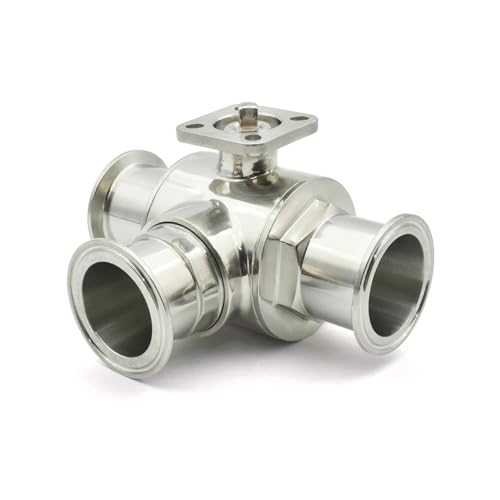 Vanne à boisseau sphérique 3 voies anti-fuite en inox 316L à triple collier 50.5mm