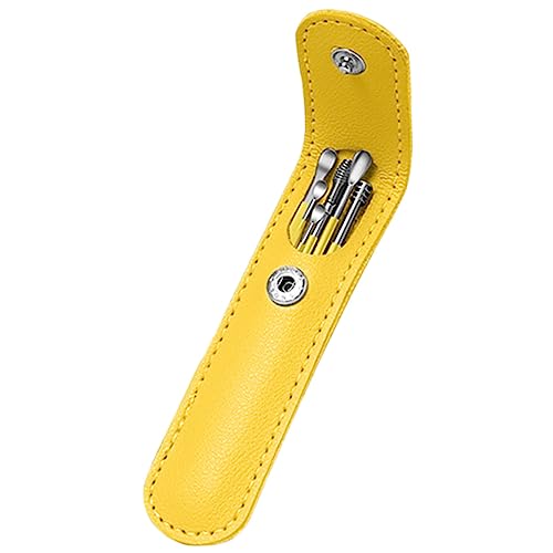 Healeved Juego De Herramientas De Limpieza De Oídos Set De De Cucharas y Púas Para Cerumen Herramientas De Acero Inoxidable Para Eliminar Cera De Oído Incluye Funda Amarilla